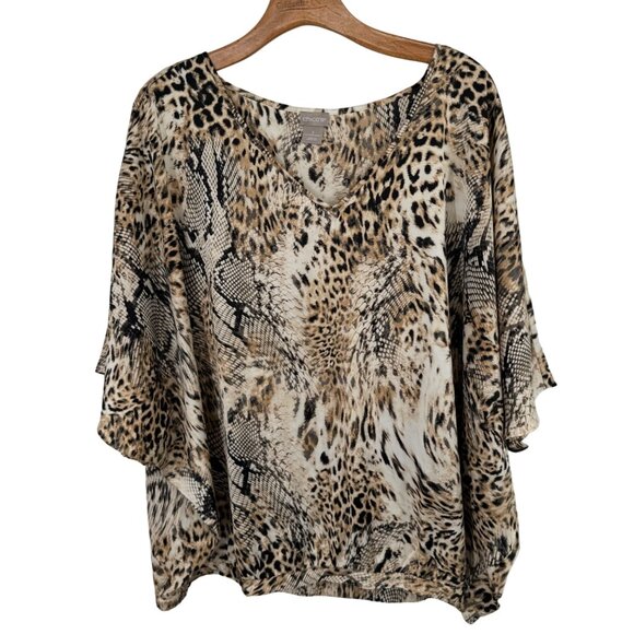Chico's 3 Women's Animal Print V-Neck satin Poncho Top blouse Size XL - Picture 2 of 15